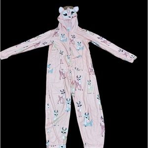 Justice pink & gold glitter deer onesie one piece pj pajamas girls sleeper sz 7